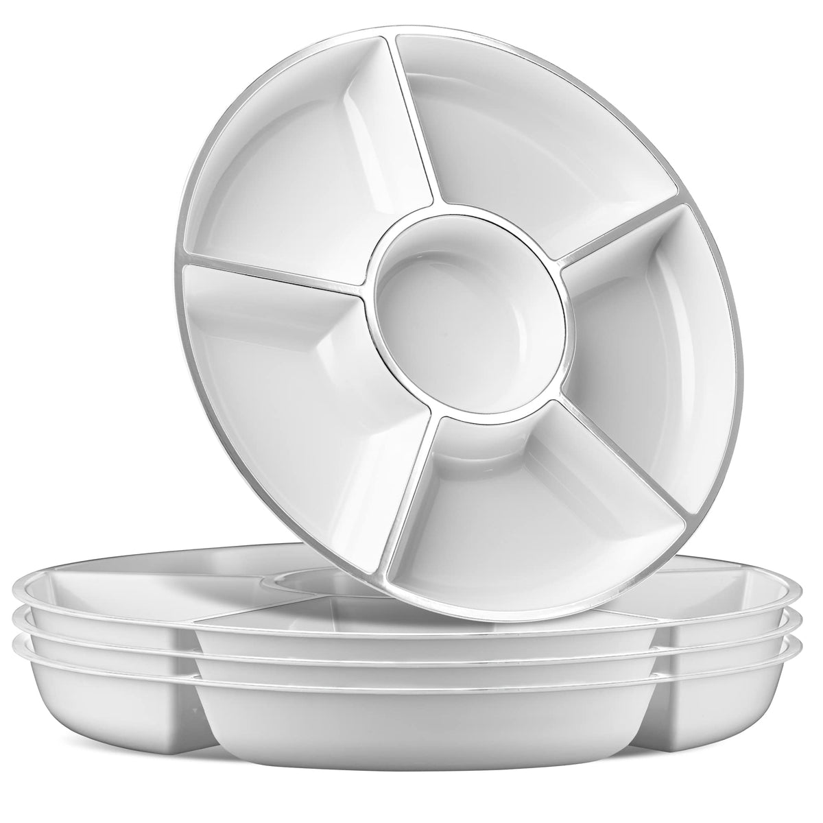 Plasticpro 6 Sectional Round Plastic Serving Tray/Platter (8, White)