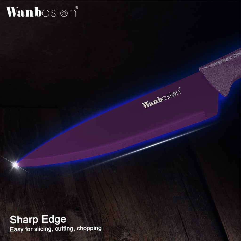 Wanbasion Purple Professional Kitchen Knife Chef Set, Stainless Steel, Dishwasher Safe with Covers