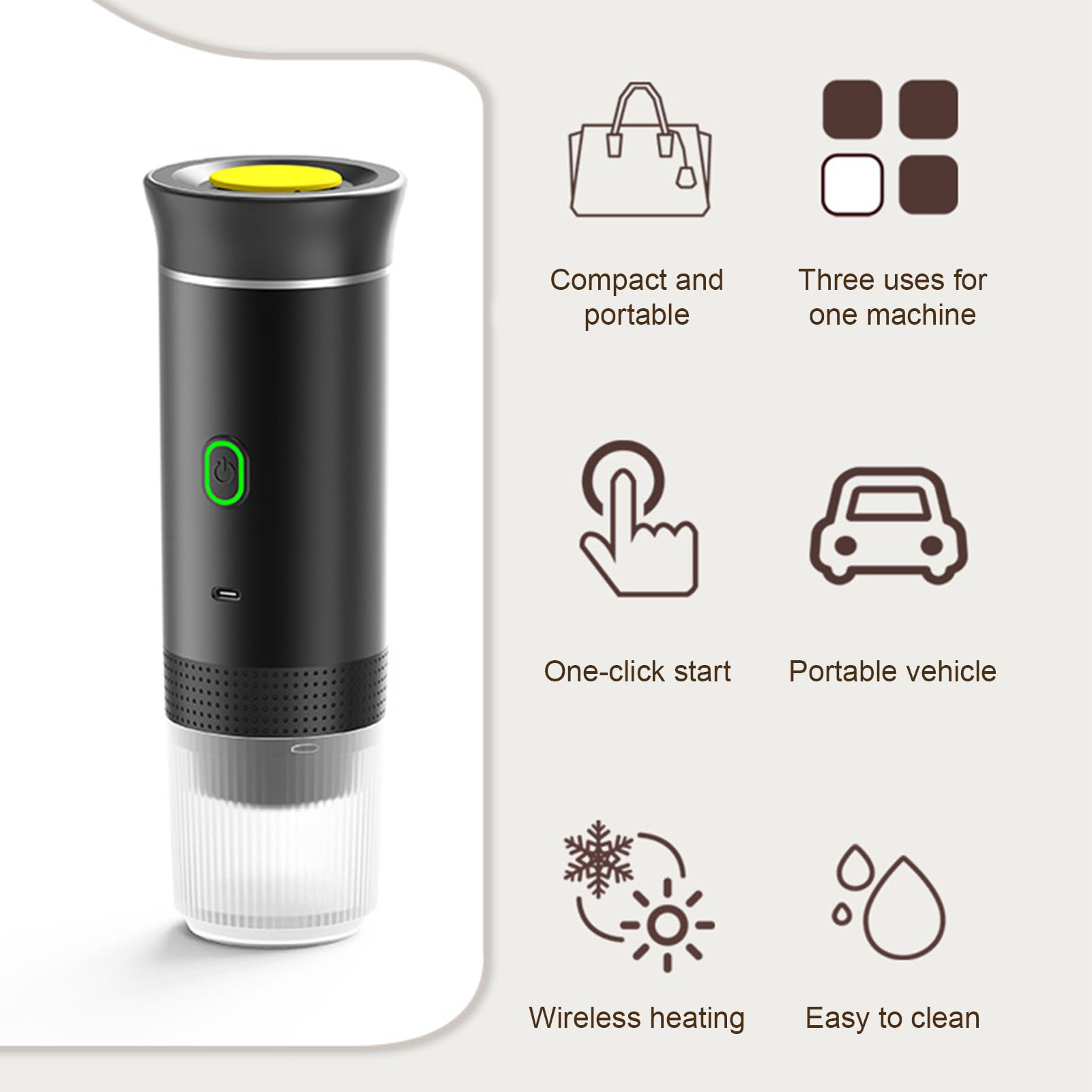 Irishom Portable Coffee Machine, 3 in 1 Cordless Electric Coffee Maker, Work with Capsule and Ground Coffee, Cold Brew and Heating Coffee Maker with 150ml Cup