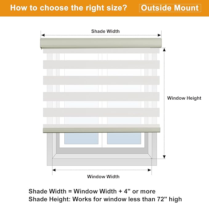 Persilux Cordless Zebra Blinds for Windows Free-Stop Roller Windows Shades (34" W X 47" H, Cream) Dual Layer Light Control for Day and Night, Light Filtering Sheer Shades for Home, Bedroom