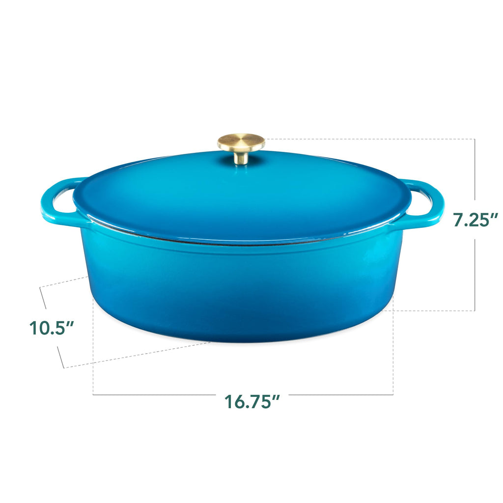 Best Choice Products Oval 7.5 Quart Enamel Cast-Iron Dutch Oven, Heavy-Duty Pre-Seasoned for Baking, Cooking w/Side Handles – Blue