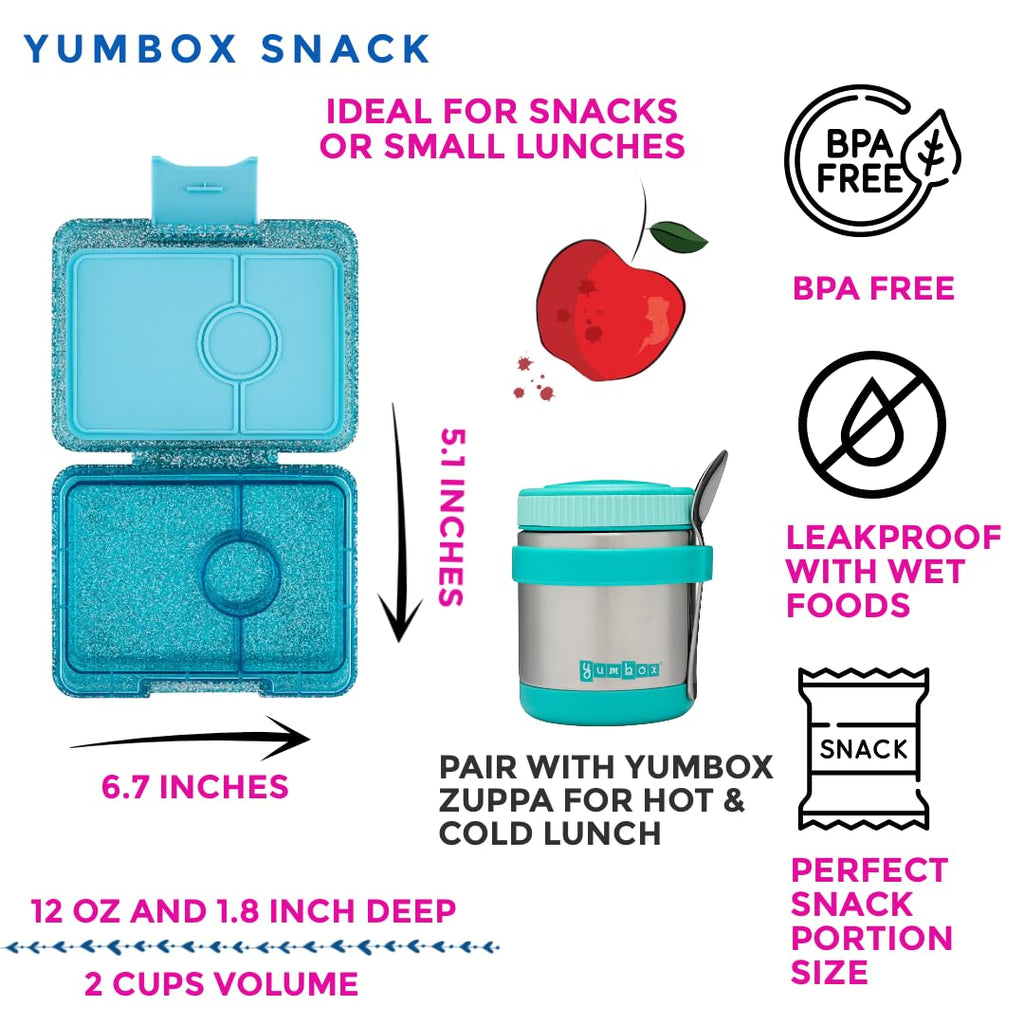Yumbox Snack Box, 3 Compartments, Leakproof, Glitter Blue
