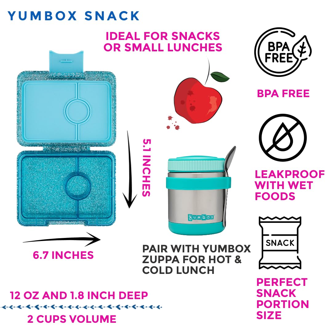 Yumbox Snack Box, 3 Compartments, Leakproof, Glitter Blue