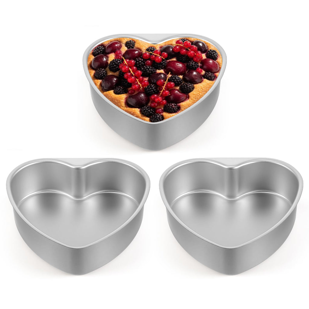 Qulkws 3 PCS 8 Inch Aluminum Heart Cake Molds, Heart Shaped Cake Pans