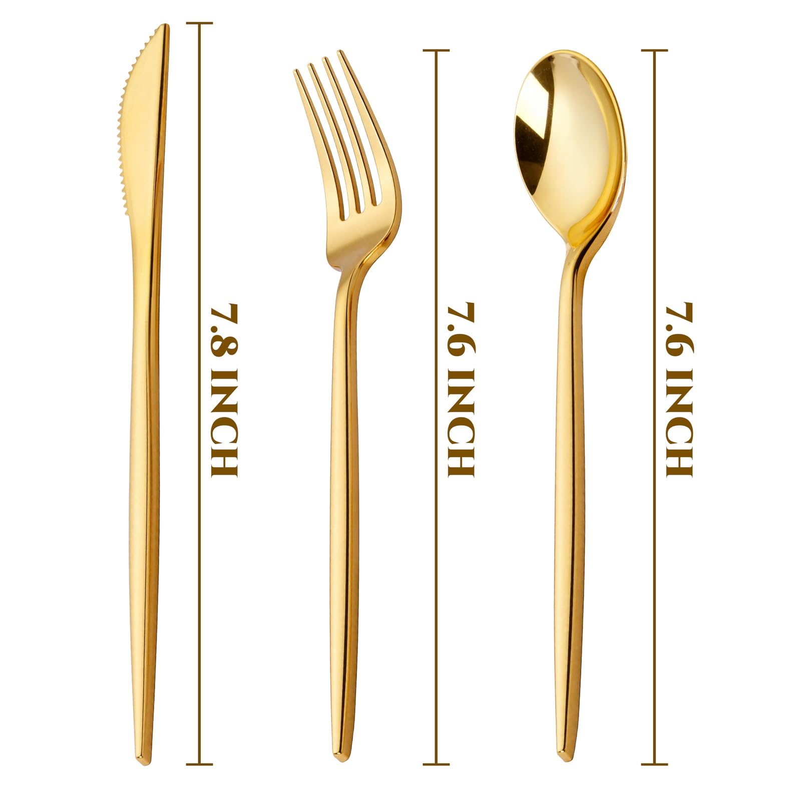 PULOTE 300PCS Gold Plastic Silverware Set Disposable - Heavy Duty Gold Utensils Set - Plastic Cutlery Disposable - Include 100 Knives, 100 Forks, 100 Spoons for Party & Wedding