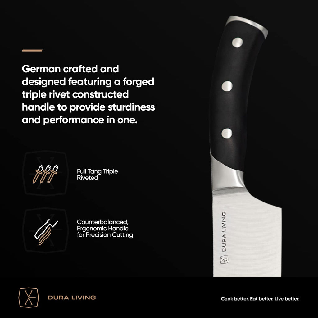 DURA LIVING 2-Piece Kitchen Knife Set – Ultra Sharp Precision German Stainless Steel Blades, 5” Utility & 3.5” Paring Knife with Ergonomic Handles, Multipurpose for Slicing & Peeling, Black Handle
