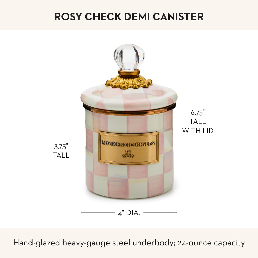 MACKENZIE-CHILDS Enamel Canister, Demi, Pink-and-White Rosy Check