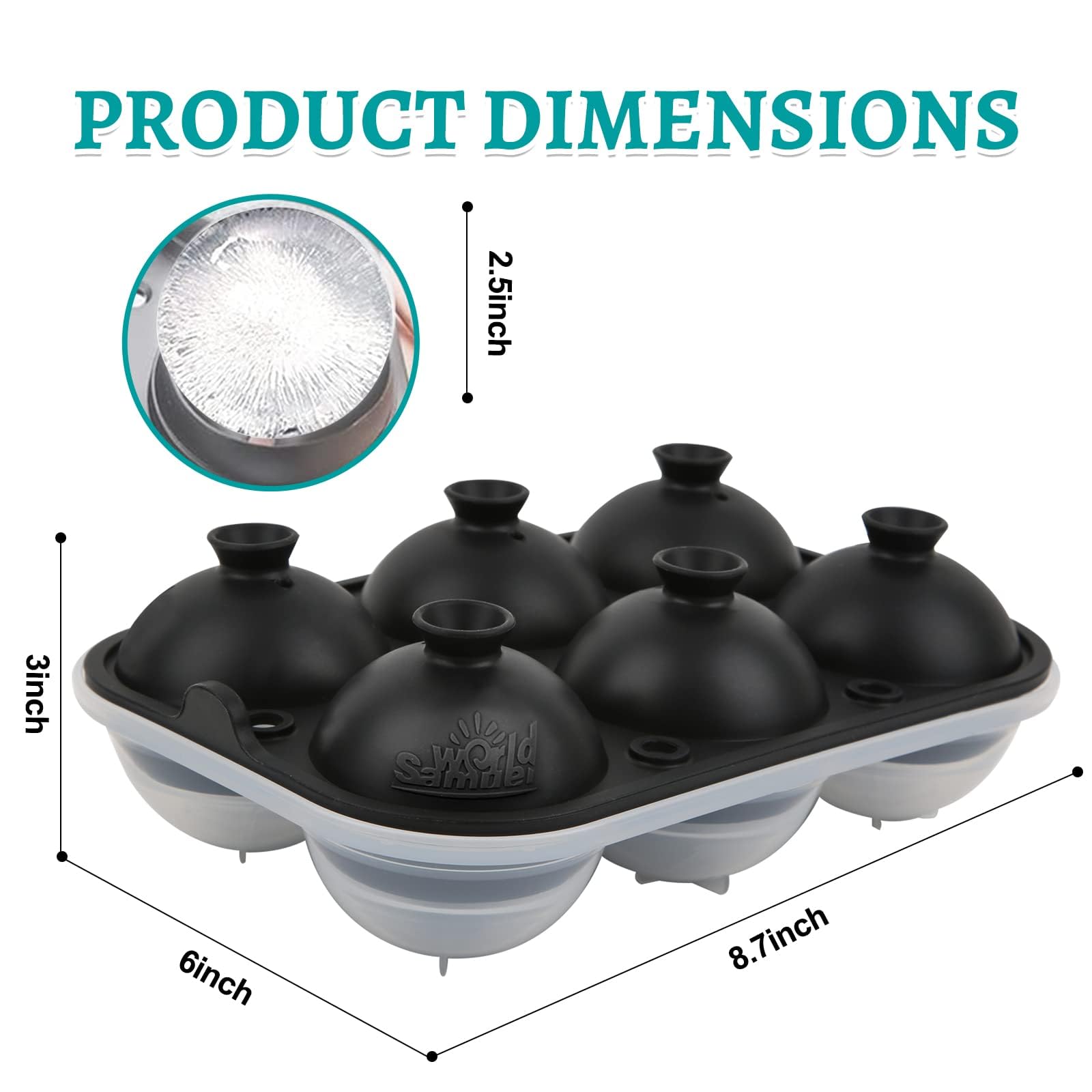 Samuelworld Premium Ice Tray Combo (16 Ice Cube/6 Ice Ball), New Upgraded Large Ice Sphere Maker Ice Cube Trays, Spill-Free Integrated Funnels, Whiskey Bourbon Cocktails Ice mold, Black(With Ice Bags)