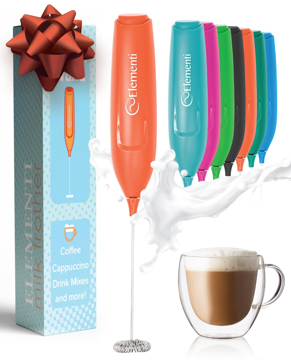 Elementi Powerful Frother Wand – Lightweight Milk Frother & Drink Mixer Handheld, Matcha Whisk for Dreamy Lattes, Powerful Coffee Mixer Wand & Blender Stirrer - Make Creamy Cappuccinos at Home (Teal)