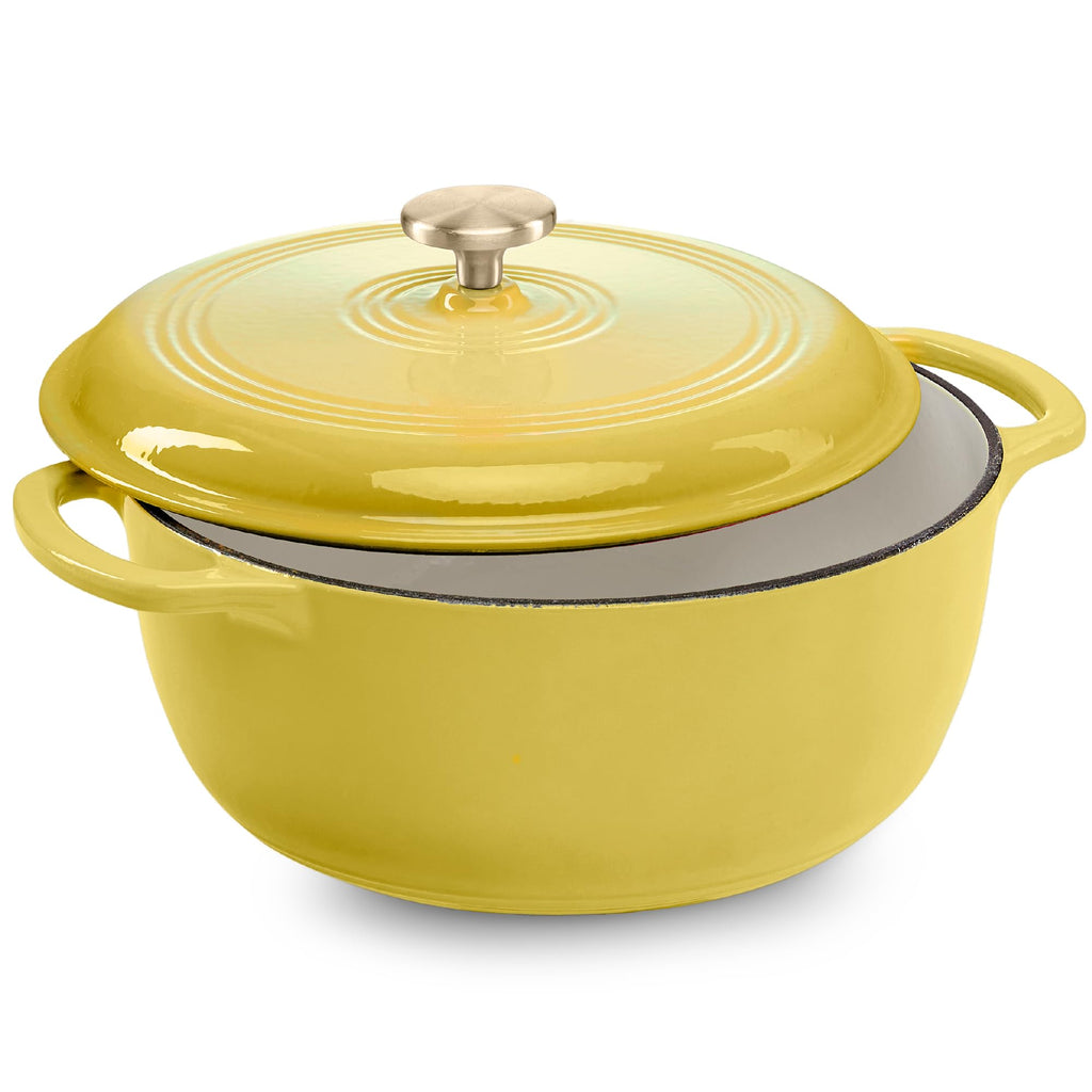Best Choice Products 6 Quart Enamel Cast-Iron Round Dutch Oven, Family Style Heavy-Duty Pre-Seasoned Cookware for Home, Kitchen, Dining Room, Oven Safe w/Lid, Dual Handles - Lemon Meringue