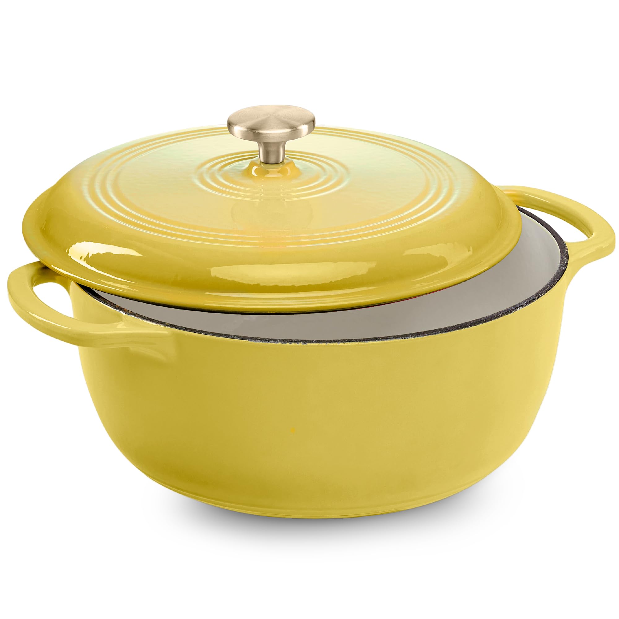 Best Choice Products 6 Quart Enamel Cast-Iron Round Dutch Oven, Family Style Heavy-Duty Pre-Seasoned Cookware for Home, Kitchen, Dining Room, Oven Safe w/Lid, Dual Handles - Lemon Meringue