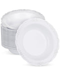Bestluck 50 Pack White Plastic Bowls with Silver Rim