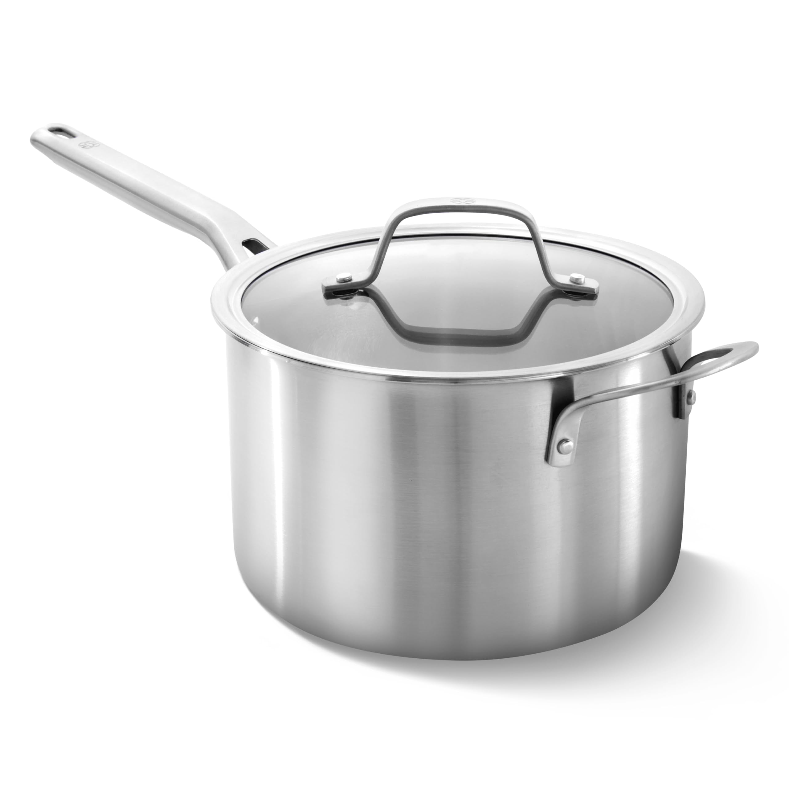 Calphalon Brushed 3-Ply Stainless Steel Cookware Set w/Turbo Heat Tech 4.5Qt Sauce Pan with Lid, Induction, Oven Safe 450F, Brushed Satinless Silver