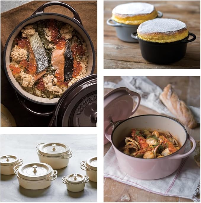 Vermicular Oven Pot | Non-Toxic Enameled Cast Iron Pot | 18cm (1.8 Qt) | Oven-safe | Induction-compatible | Dutch Oven | Made in Japan | Serves 1-2 | Natural Beige