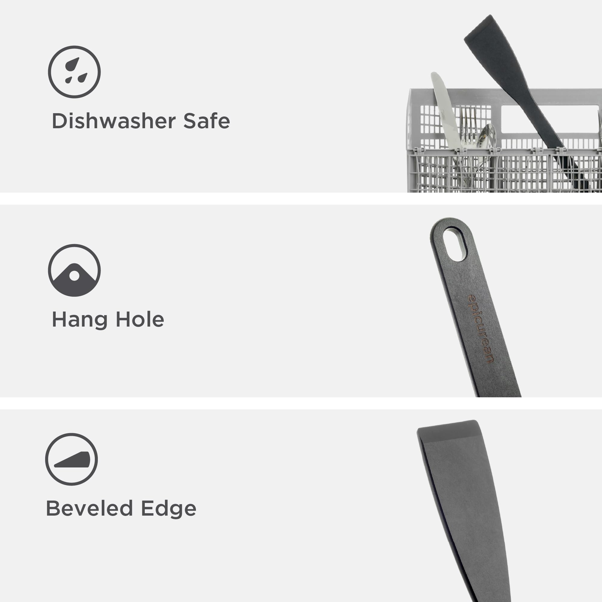 Epicurean Kitchen Series Utensils Angled Turner, Spatula and Saute Tool - Dishwasher Safe, Non-Toxic and Made in the USA,Slate