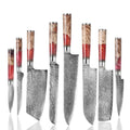 The Epicurean Cook Real Forged Damascus 8pc Japanese-Style Knife Set Blue