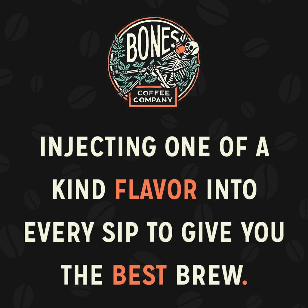 Bones Coffee Company Jamaican Me Crazy, Vanilla Caramel Flavored Coffee, Medium Roast Low Acid Arabica Beans Compatible with Auto drip and French Press Coffee Maker, 12 Oz Whole Bean