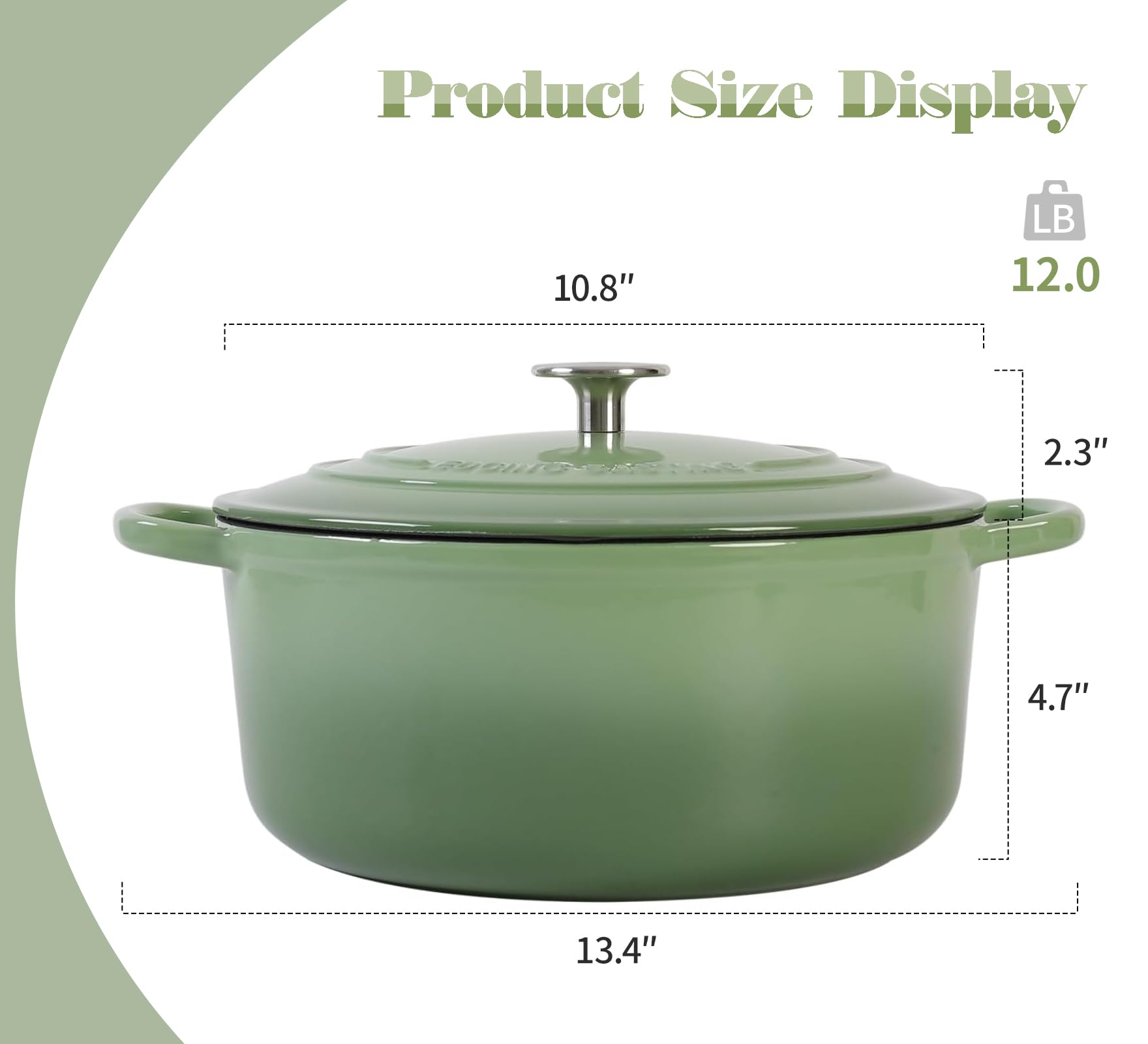 EDGING CASTING Enameled Cast Iron Dutch Oven Pot With Lid, 5.5 Quart, for Bread Baking, Cooking, Pistachio Green