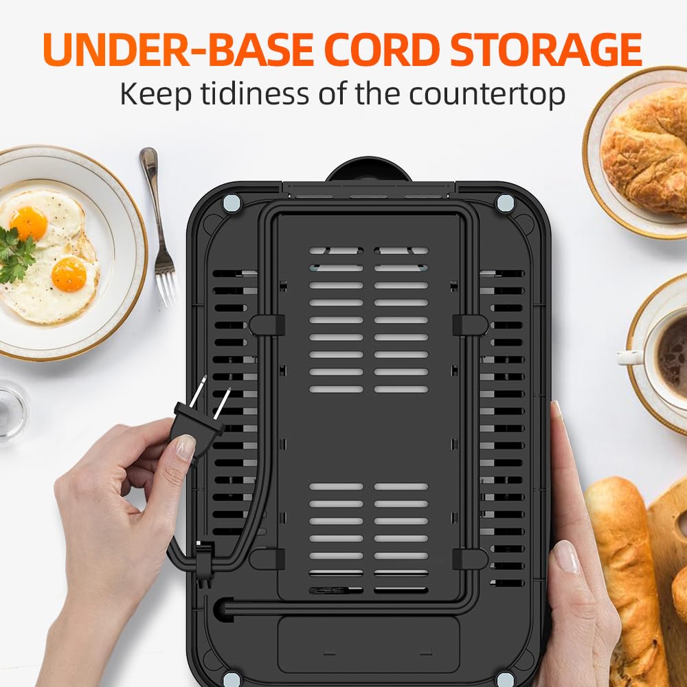 RAMJOY Black Toaster 2 Slice, Extra Wide Slot Toaster for Bagels, Bread, Waffles, 7 Shade Settings, 4 Main Functions, Removable Crumb Tray, 900 Watts Toasters, Black Stainless Steel