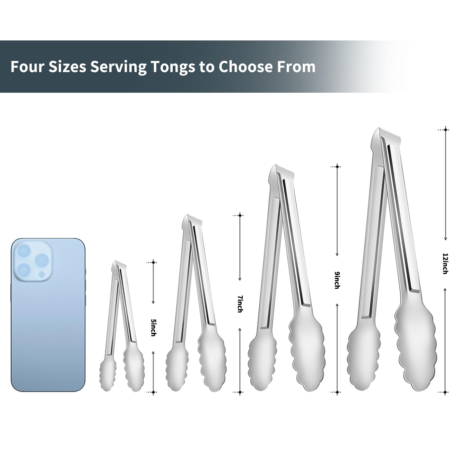 4 Pack Serving Tongs for Buffet,Metal Kitchen Tongs,Stainless Steel Food Tongs, Small Tongs for serving, Silver (12IN)