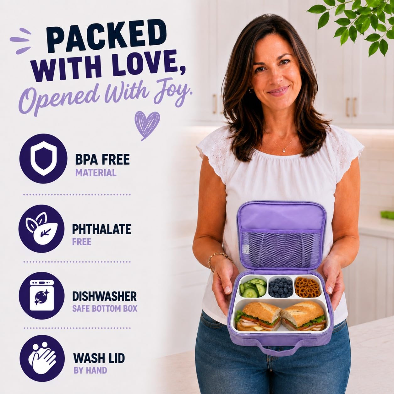 kinsho Bento Lunch Box, Ice Pack Insulated Bag & Utensils for Kids, Purple