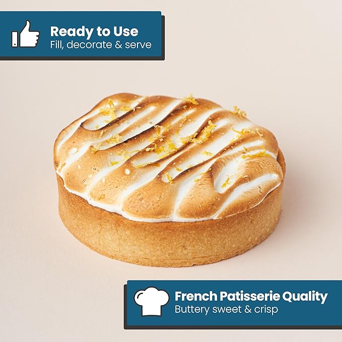 Cambie Sweet Round Mini Tart Shells, 1.38" Diameter, French Style Tart Shells with White Chocolate Coating (Pack of 96)