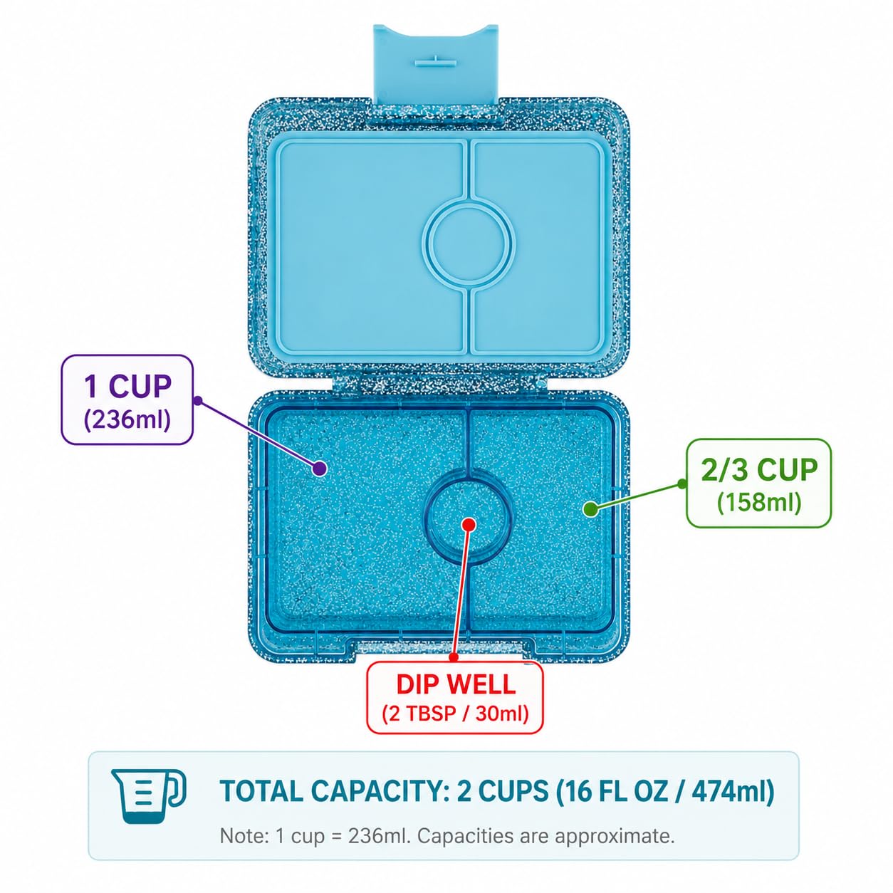 Yumbox Snack Box, 3 Compartments, Leakproof, Glitter Blue