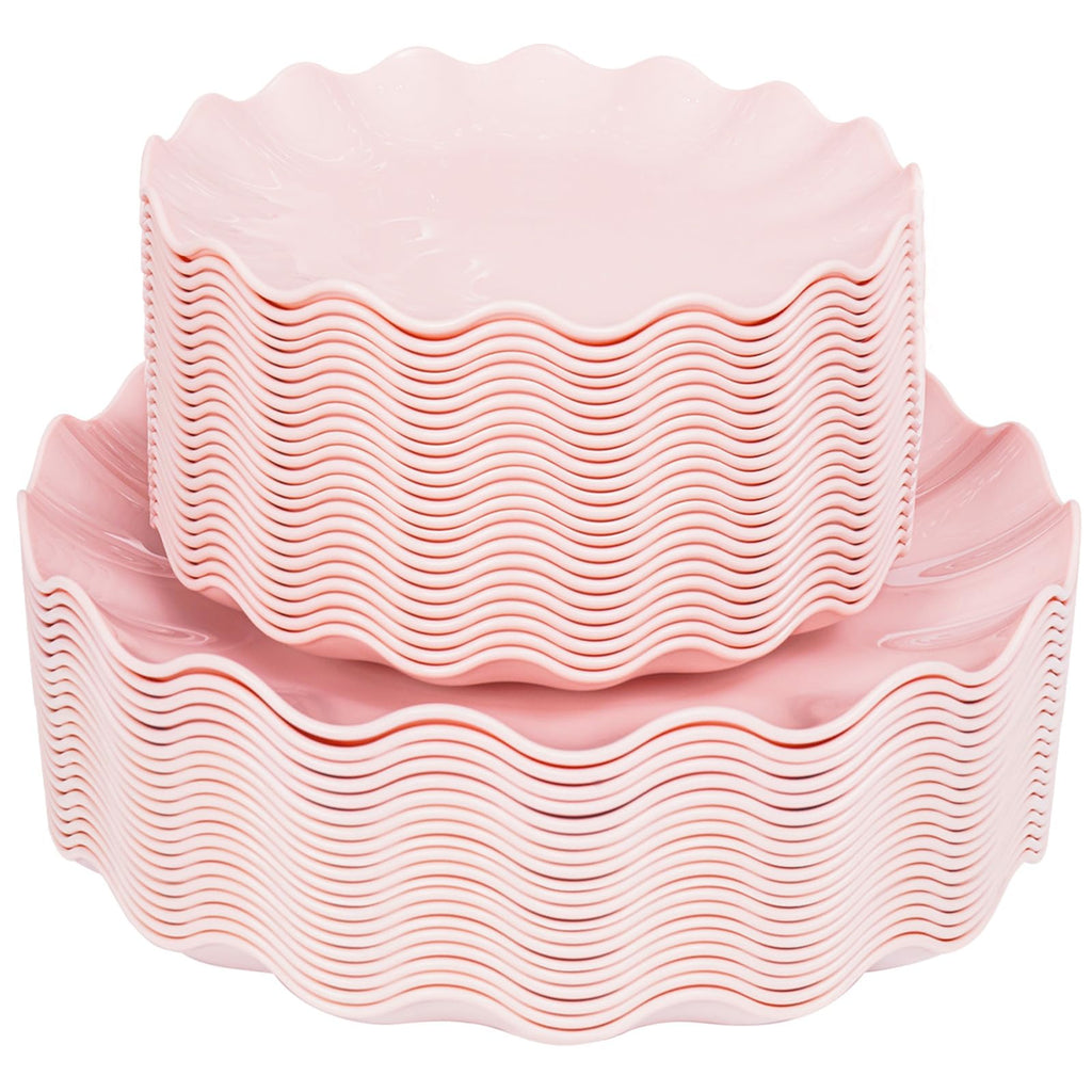 LIYH 50 Pcs Pink Plastic Plates Reusable - Durable and Dishwasher Safe Baby Shower Plates Wavy Daisy Plastic Flower Plate for Party Wedding Birthday Picnics BPA Free (25Guests)