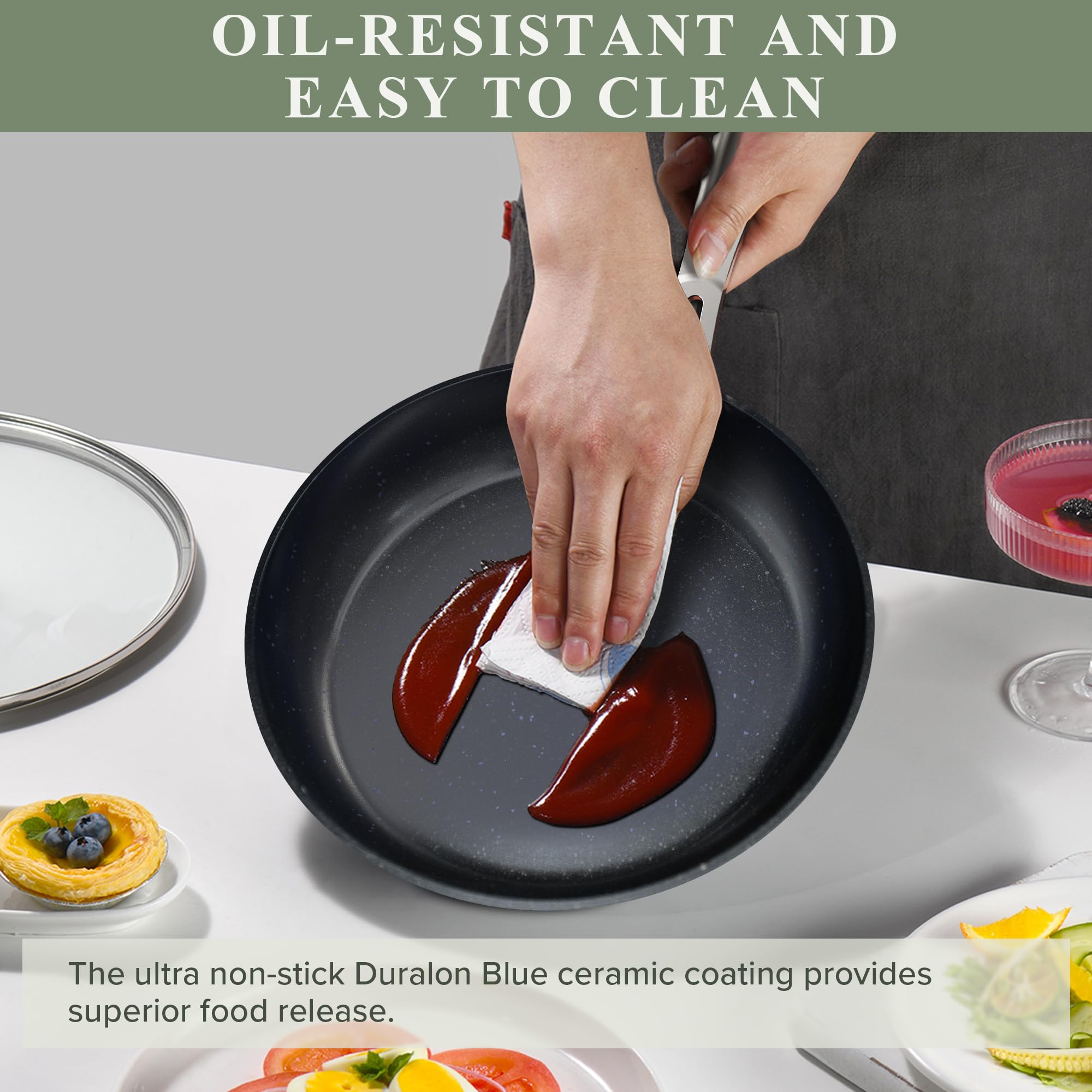 Nuwave Healthy Duralon Blue Ceramic Nonstick Cookware Set, PFAS Free