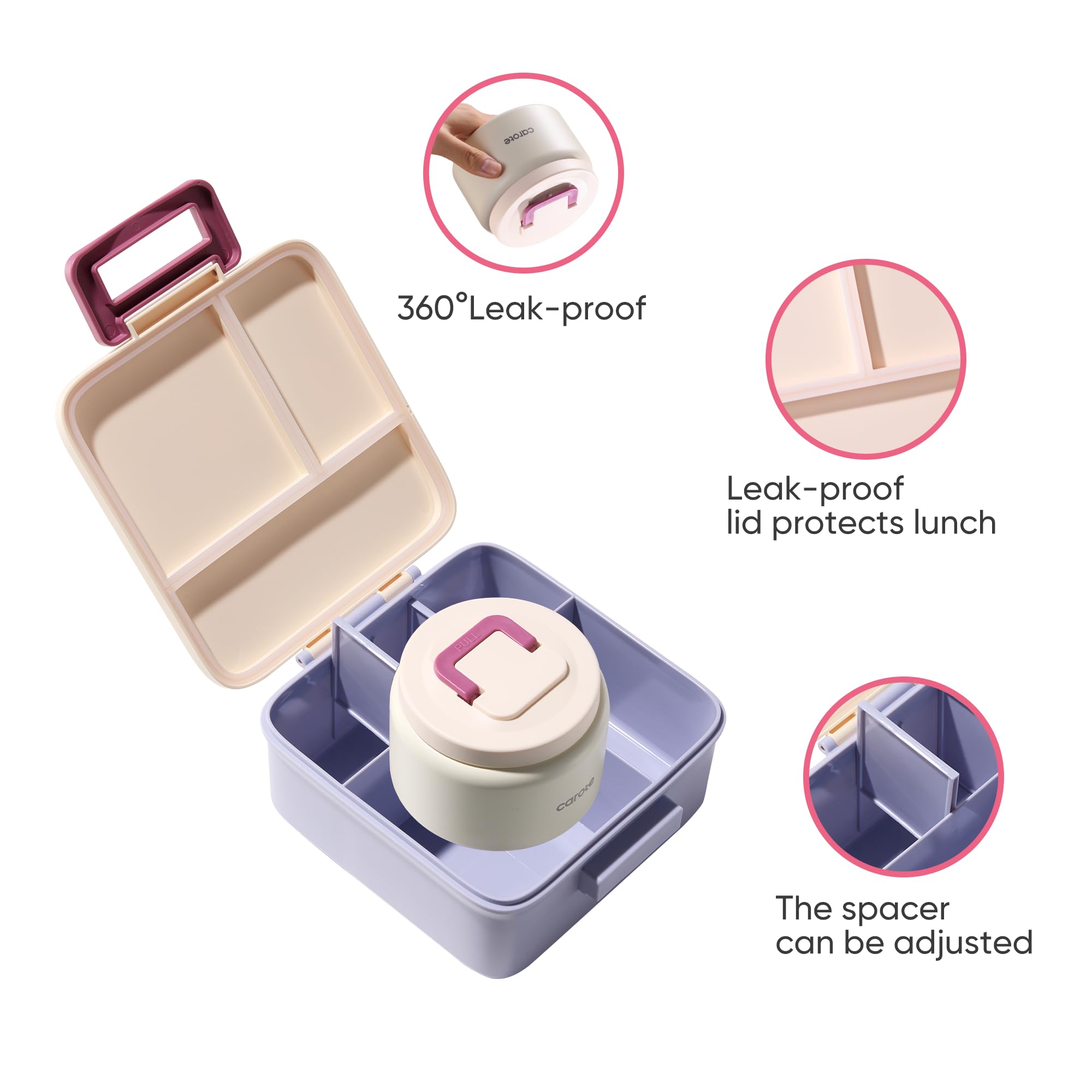CAROTE Bento Box for Kids, Lunch Box Kids with 8oz Thermos for Hot Food, Lunch Container for Girls Boys, 3 or 5 Compartments with 2 Removable Dividers, BPA Free/Leak Proof/Dishwasher Safe