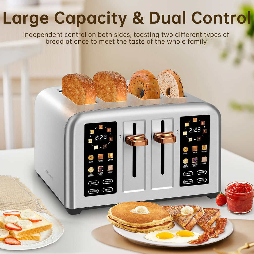 SEEDEEM 4-Slice Touchscreen Toaster, Stainless, 7 Shade, 1800W, Silver