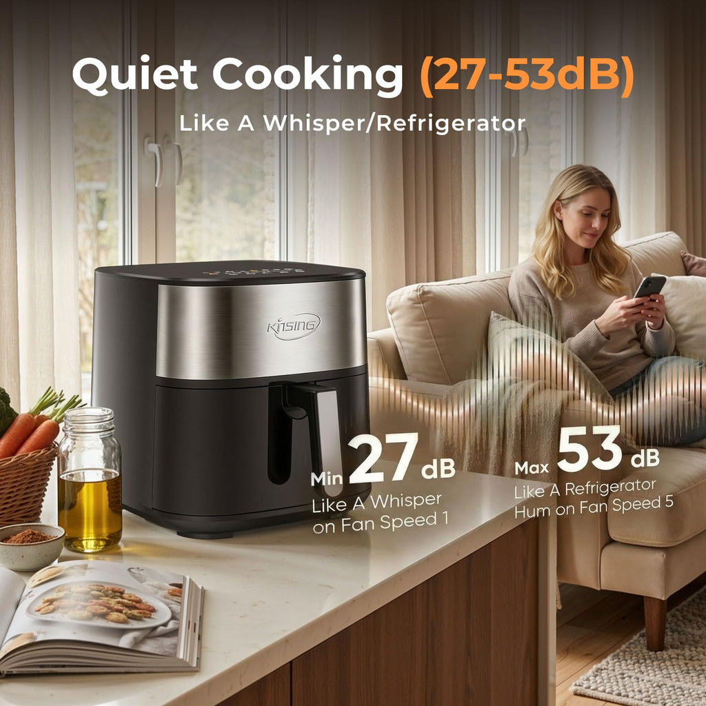 KINSING Air Fryer 8 in 1, XL 8.5 QT Large Airfryer with View Windows,MAX 400℉ for Crispy, 85% Less Oil, Fast Roast, Preheat, Shake, Bake, Non-Stick Basket for Easy Clean, With Professional Recipes