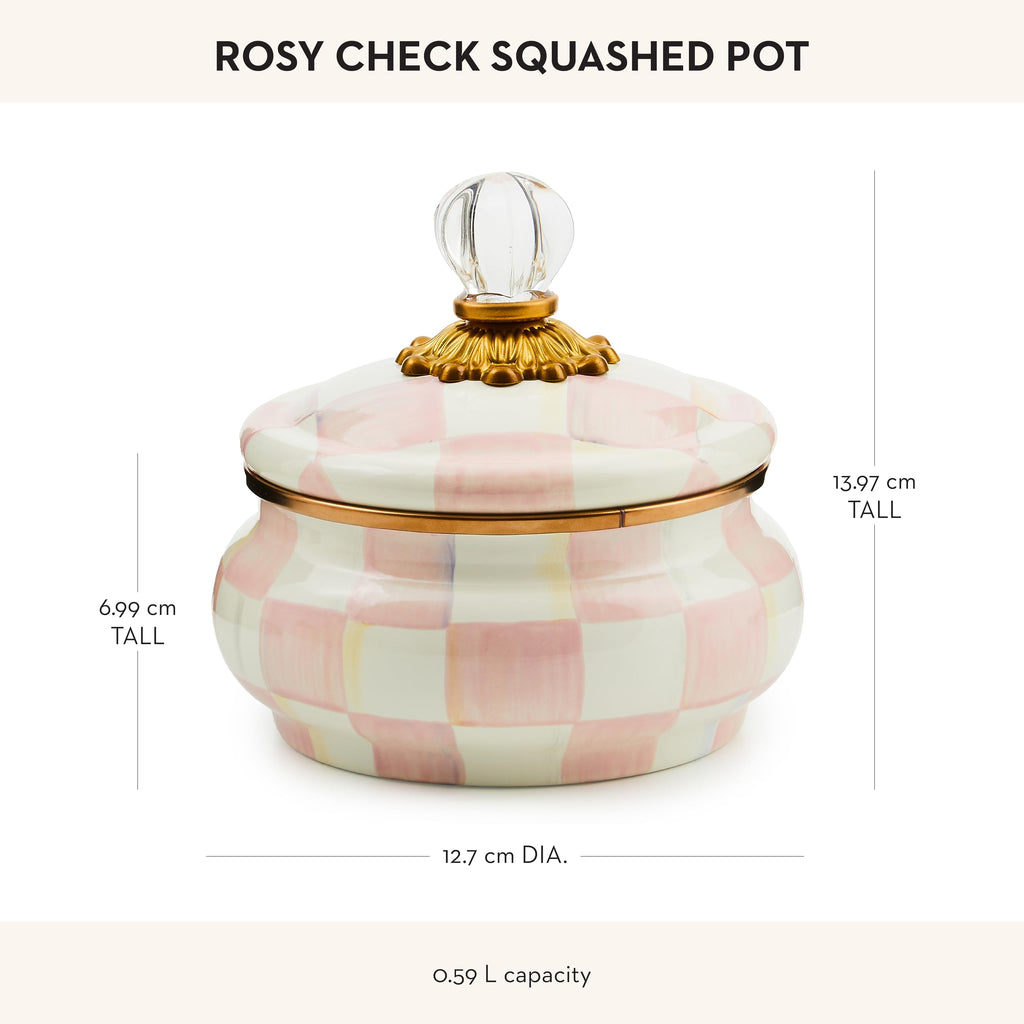 MACKENZIE-CHILDS Enamel Squashed Pot, Pink-and-White Rosy Check