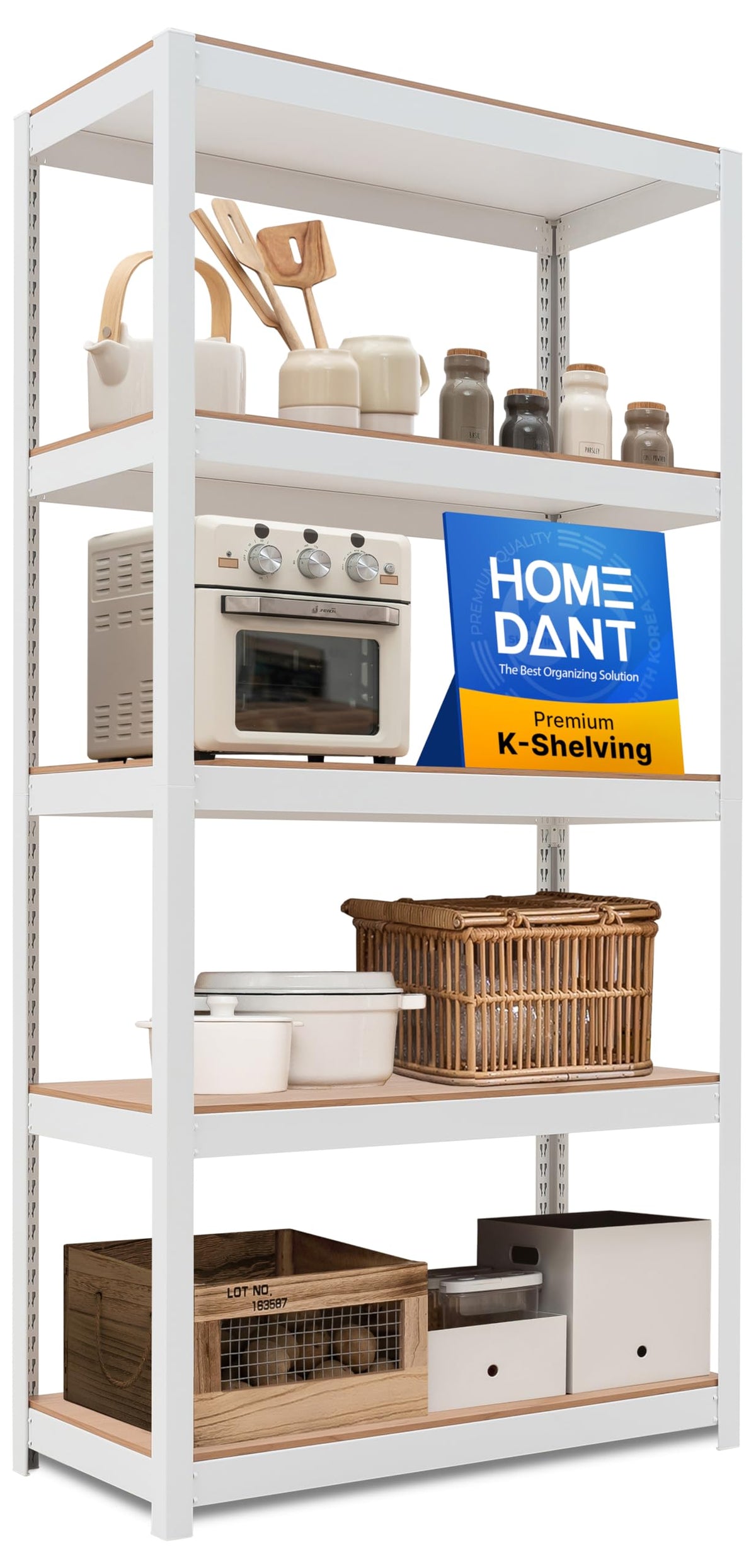 HOMEDANT House White 36.2" W 5 Tier Storage Shelves Garage Shelving 2EA