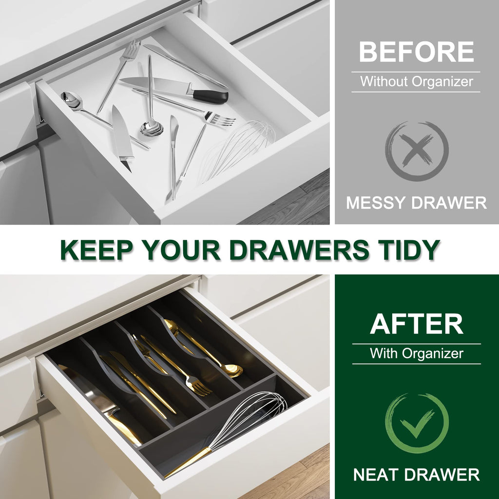 Utensil Organizer 10'' Silverware Drawer Organizer Cutlery Kitchen Bamboo