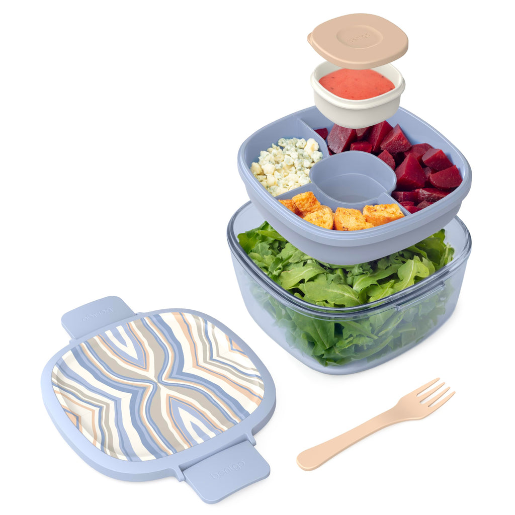 Bentgo Glass Salad Container, 7.6-Cup, 4-Compartment Tray, Reusable Fork