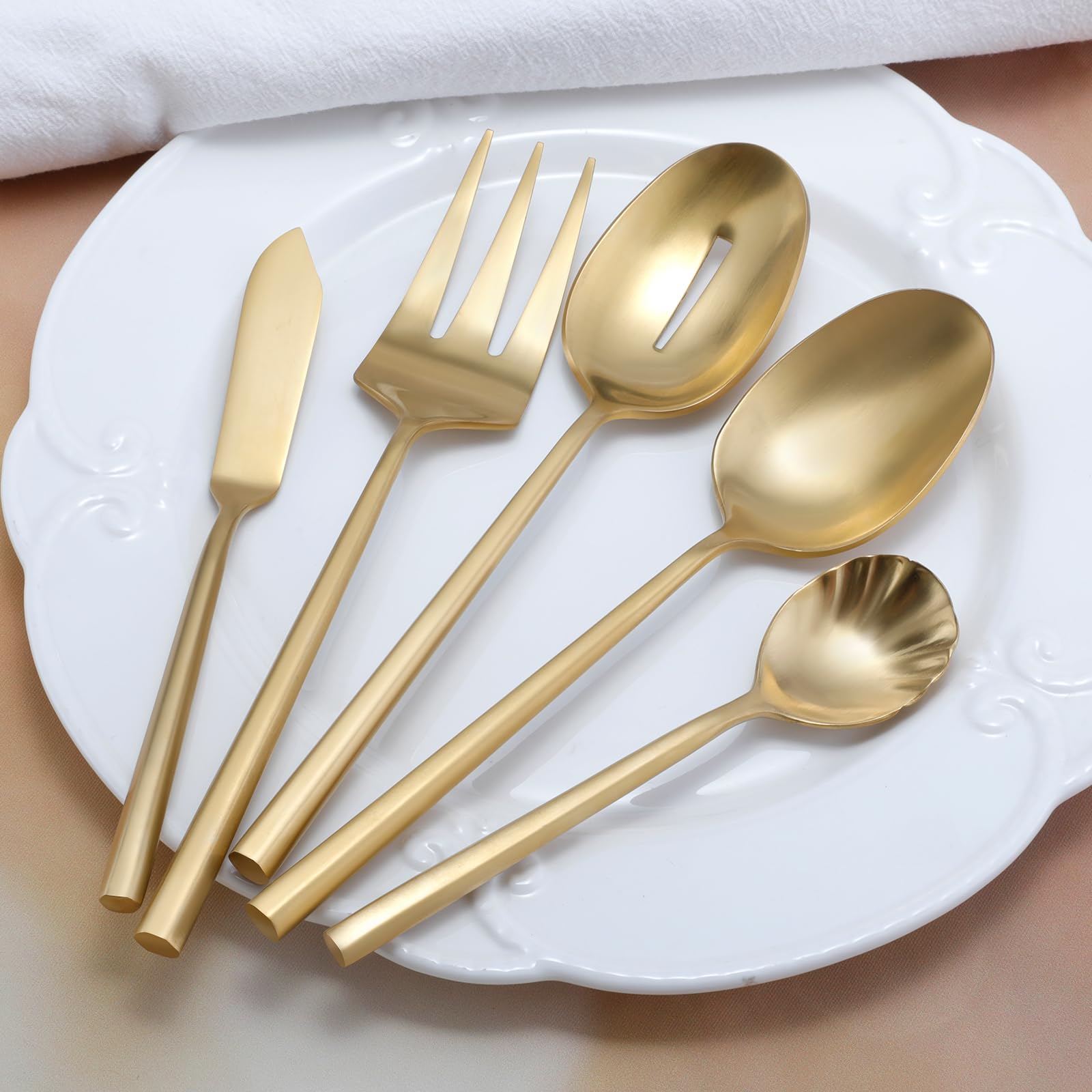 DEACORY Gold Silverware Set with Serving Utensil 45-Piece Service for 8