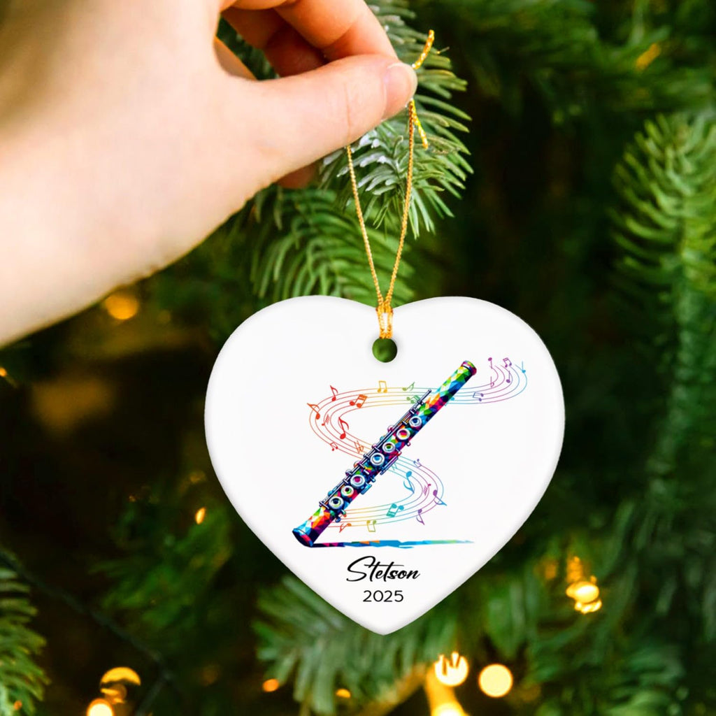 Customized Name & Year Flute Christmas Ceramic Ornament Gifts for Flutist, Flute Musician Christmas Ornaments Tree, Personalized Musical Instrument Lover Ceramic Keepsake 2026, Flutist Ornament Xmas