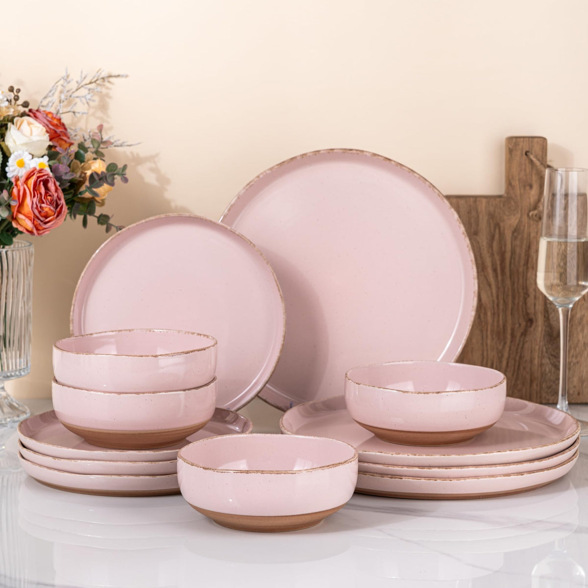 AmorArc Dinnerware Sets for 6, 24 Pieces Ceramic Plates and Bowls Set