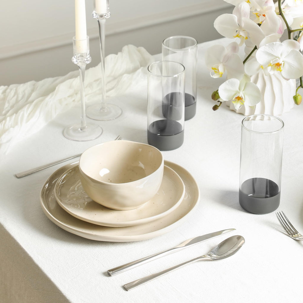 Stone Lain Mirella 16-Piece Dinnerware Set Stoneware, Borosilicate Glass, Beige