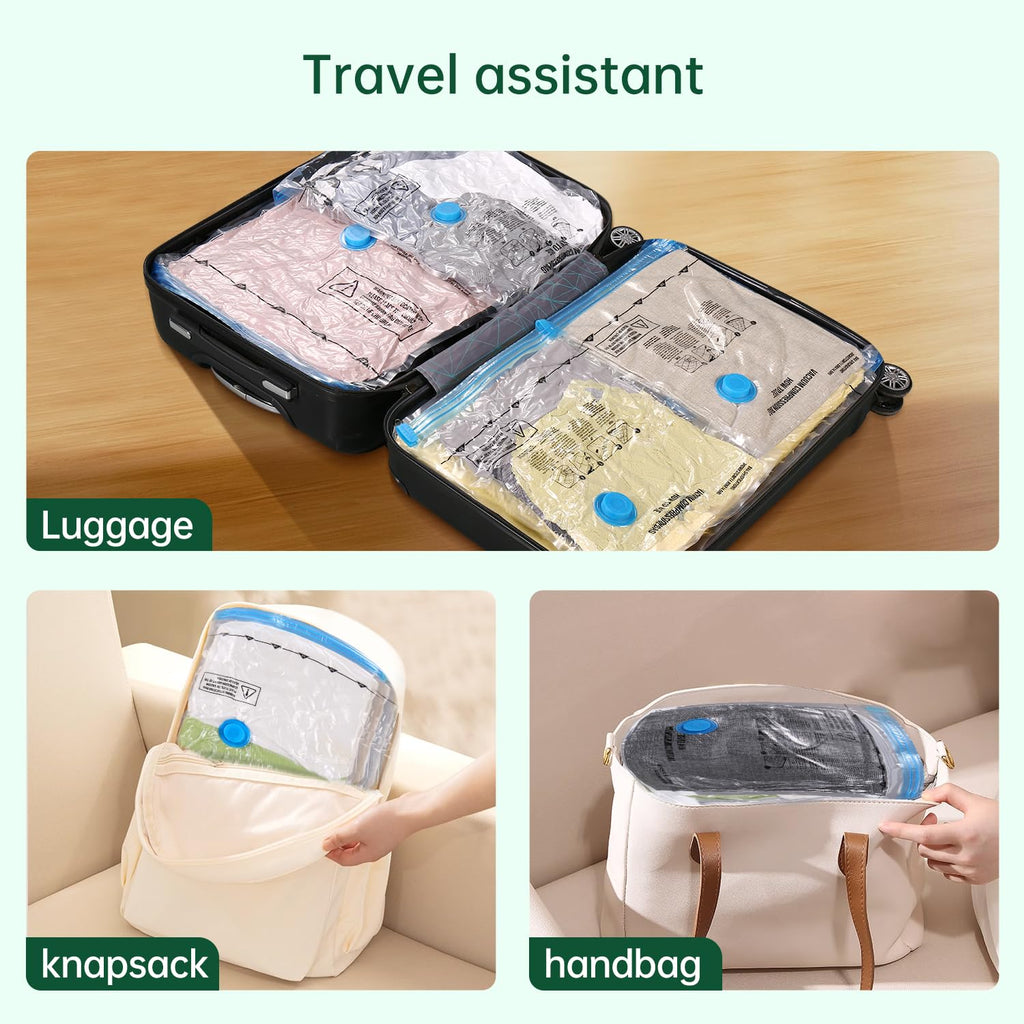 BRODI 6 Combo Pack Travel Vacuum Bags with Pump - Space Saver & Travel Essentials, Clothing & Luggage Vacuum Seal Bags