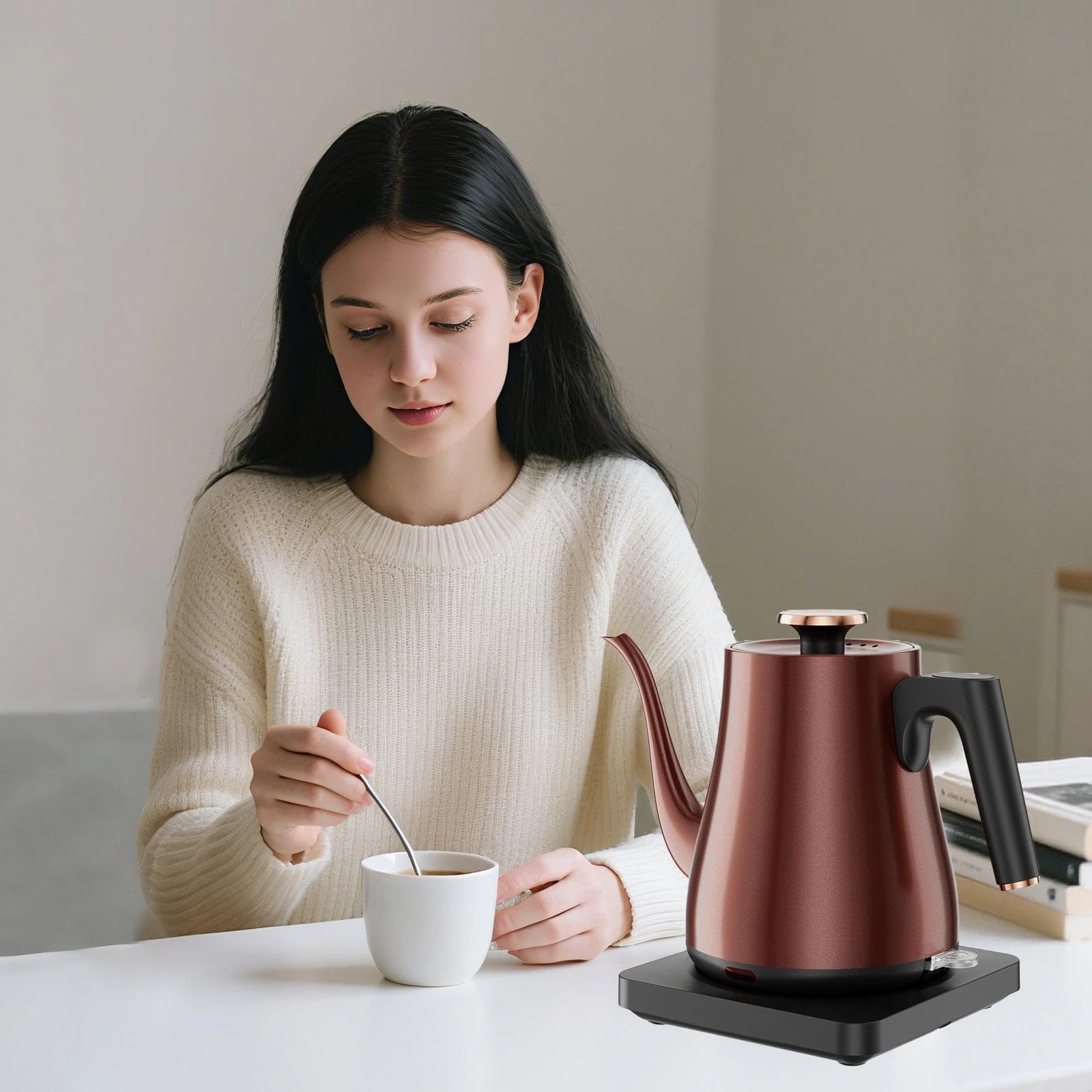 Tuehakny Gooseneck Electric Kettle 1.0L, 1000W, Pour Over, Vintage Copper