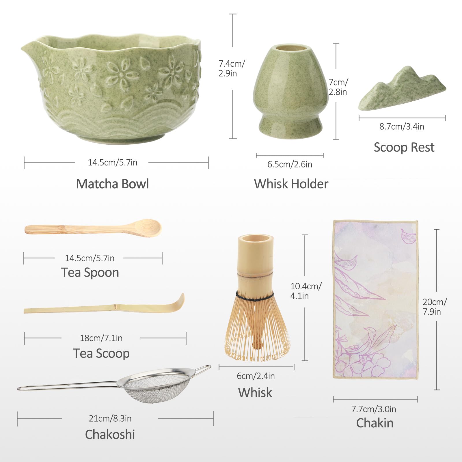 VENSEEN Matcha Whisk Set with Japanese Ceramic Bowl & Whisk, 8-Piece