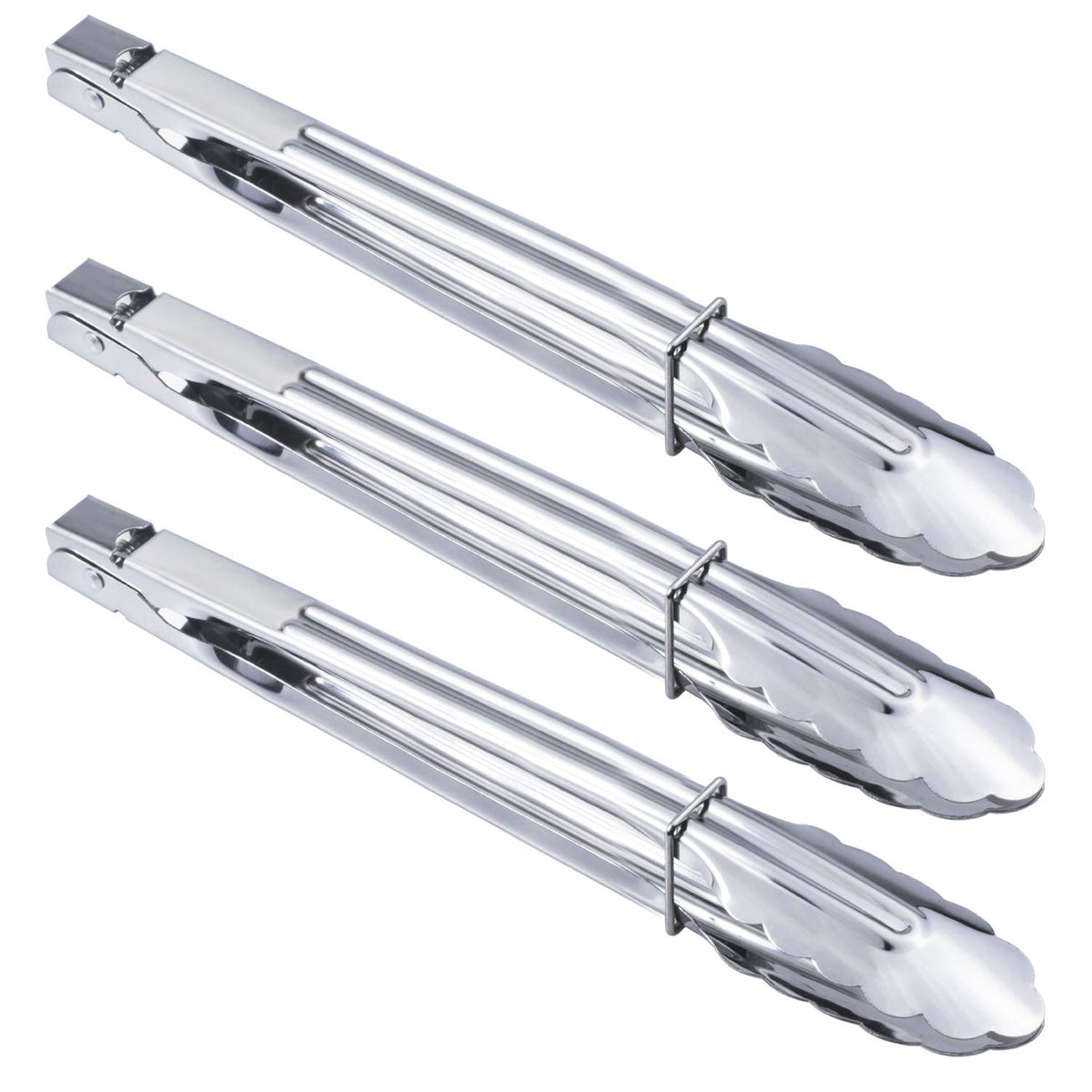 HINMAY 3PCS Stainless Steel Kitchen Tongs 7/9/12 Inch Cooking Tongs Set