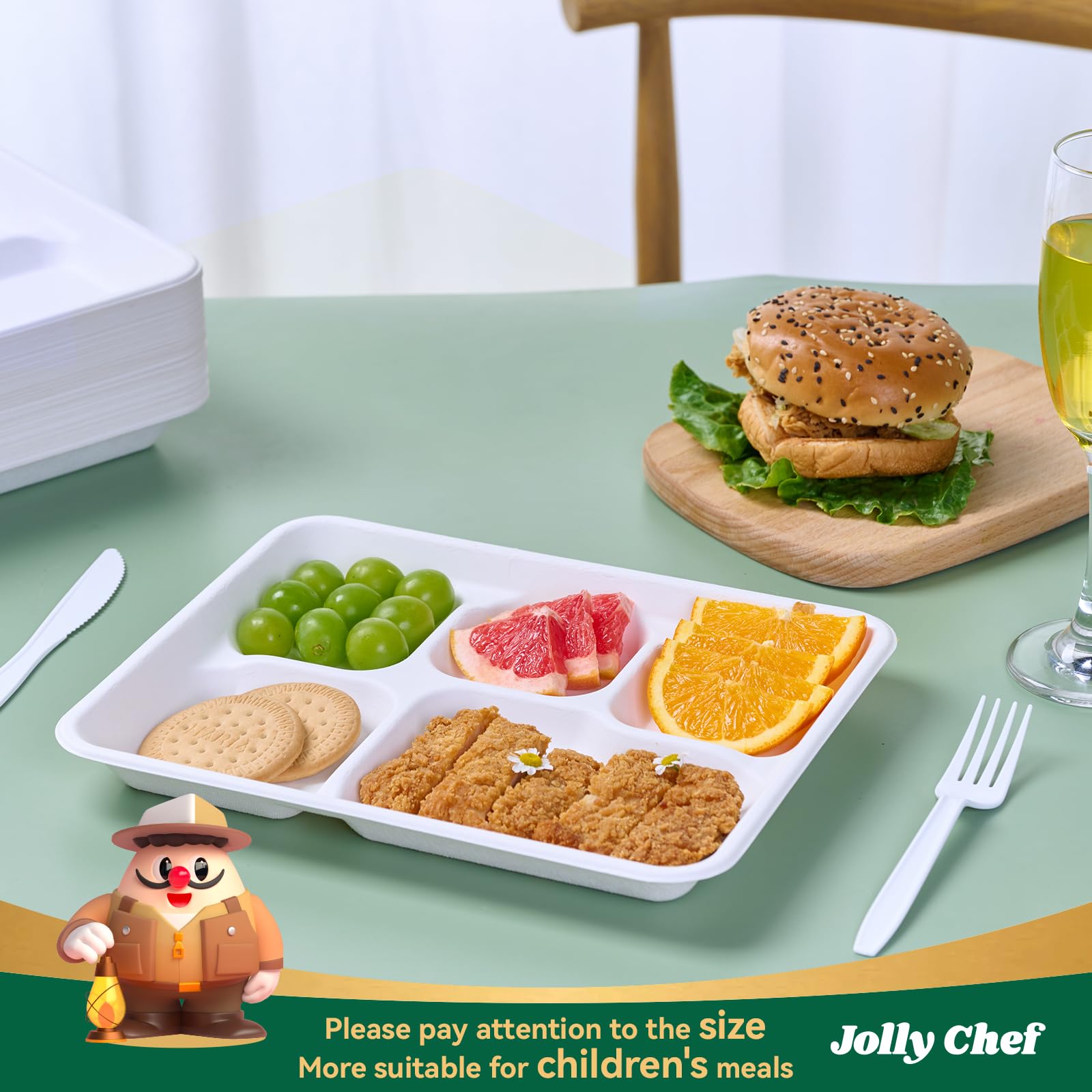 JOLLY CHEF Heavy Duty Compostable 3 Compartment Paper Plate 9 Inch 150 Pack