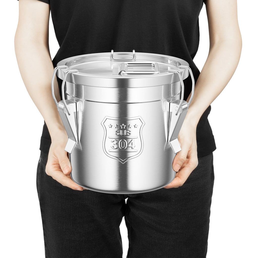 1.6Gal/6L 304 Stainless Steel Food Storage Container with Lid Lock Clips