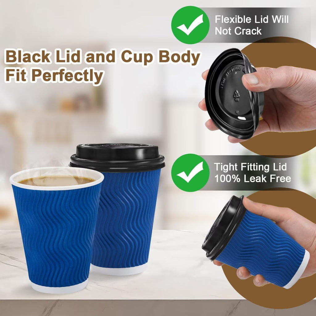 Clawsoff 100 Pack 12 oz Coffee Cups with Lids Disposable Insulated Cup Navy