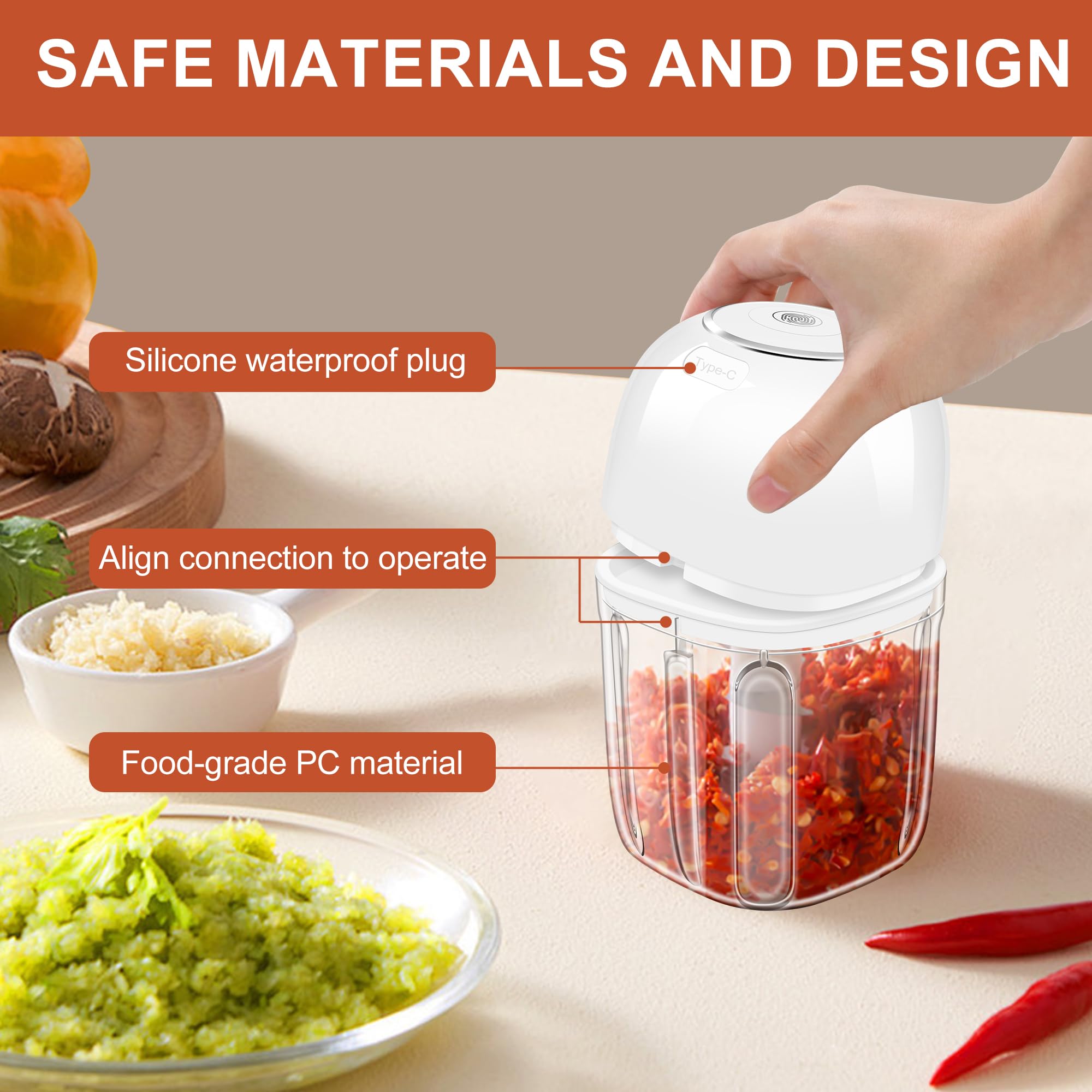 450ML (1.8 Cup) Electric Garlic Chopper, Mini Portable Food Processor