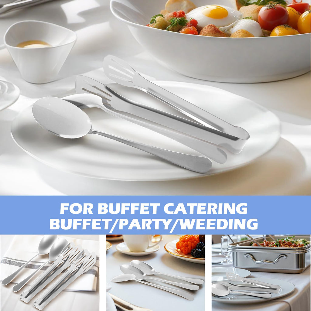12PCS Silver Serving Utensils Set,Includes 8 large serving spoons,4 serving tongs