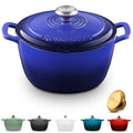 ROSSALLINI Signature Enameled Cast Iron Dutch Oven, Non-Stick Serving Pot with Tight Fitting Lid for Perfect Roasting, Baking, Sauteing, and Bread Making | 10Q (9.5L) - Indigo Blue
